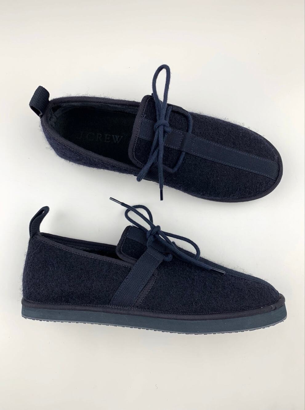 J Crew Wool Chore Slippers Navy Blue Lace Up Hard Sole Men's 8